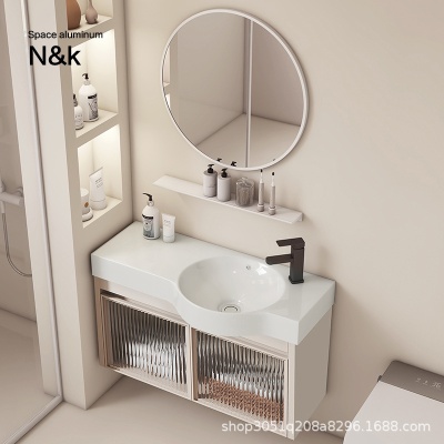 太空铝玻璃门浴室柜小户型洗脸盆柜组合一体洗漱台窄边洗手盆面池