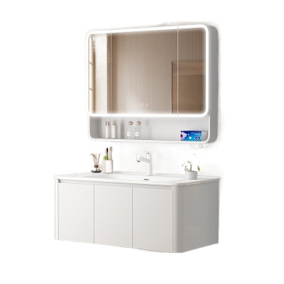 圆弧蜂窝铝加厚太空浴室柜一体陶瓷洗手盆柜组合洗脸化妆洗漱台