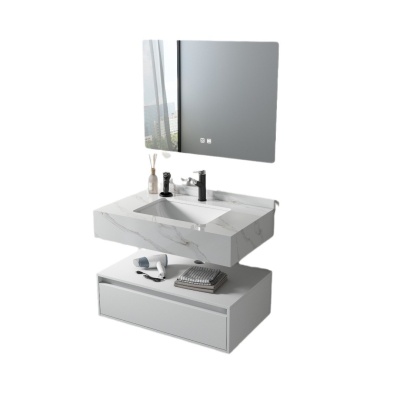 新款岩板洗手盆轻奢实木浴室柜壁挂洗漱台酒店柜组合奶油风洗脸台