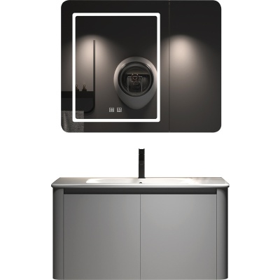 新款太空铝浴室柜组合卫生间洗手盆卫浴吊柜陶瓷一体盆洗漱台镜柜