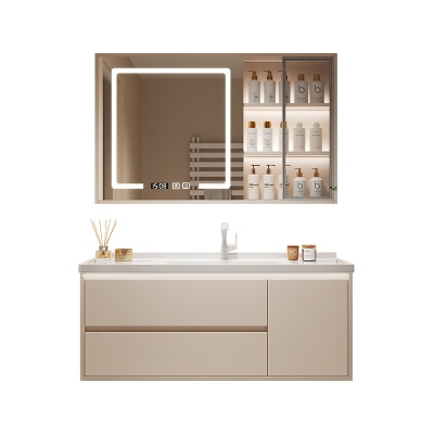 浴室柜组合卫生间洗手台洗脸盆柜洗漱台陶瓷一体盆智能镜柜奶油风